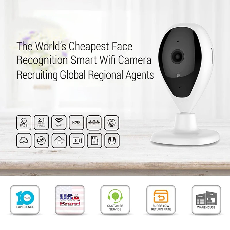 

2.0MP Wireless IP Camera P2P Face Recognition CCTV WiFi Camera Cloud Storage Remote View Two Way Audio Smart Home Baby Monitor