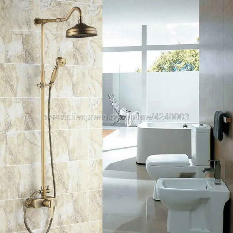 Antique Brass Wall Mount Rain Shower Faucet Set Handheld Shower Mixer Tap Single Handles Faucets Krs203
Antique Brass Wall Mount Rain Shower Faucet Set Handheld Shower Mixer Tap Single Handles Faucets Krs203