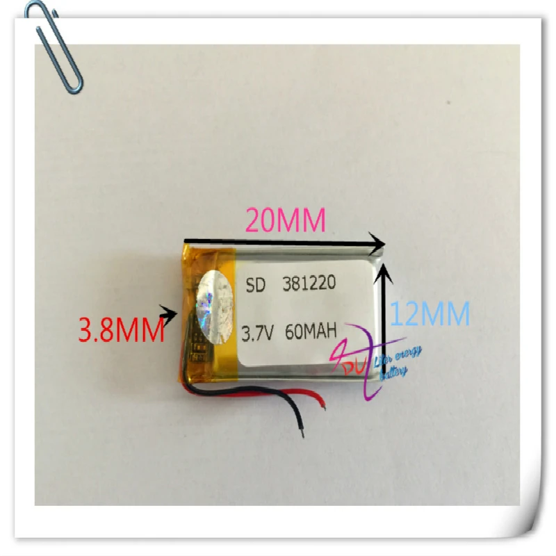 wholesale 10 x pcs 3.7V 60mAh 381220 401220 Lithium Polymer Li-Po Rechargeable Battery For Mp3 MP4 MP5 GPS bluetooth
wholesale 10 x pcs 3.7V 60mAh 381220 401220 Lithium Polymer Li-Po Rechargeable Battery For Mp3 MP4 MP5 GPS bluetooth