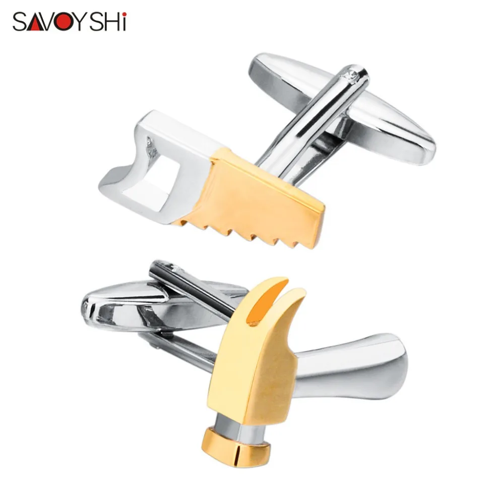 SAVOYSHI Novelty Saws Hammer Cufflinks for Mens Shirt Cuff Bottons High Quality Gold-color Tool Cufflinks Fashion Brand Jewelry
SAVOYSHI Novelty Saws Hammer Cufflinks for Mens Shirt Cuff Bottons High Quality Gold-color Tool Cufflinks Fashion Brand Jewelry