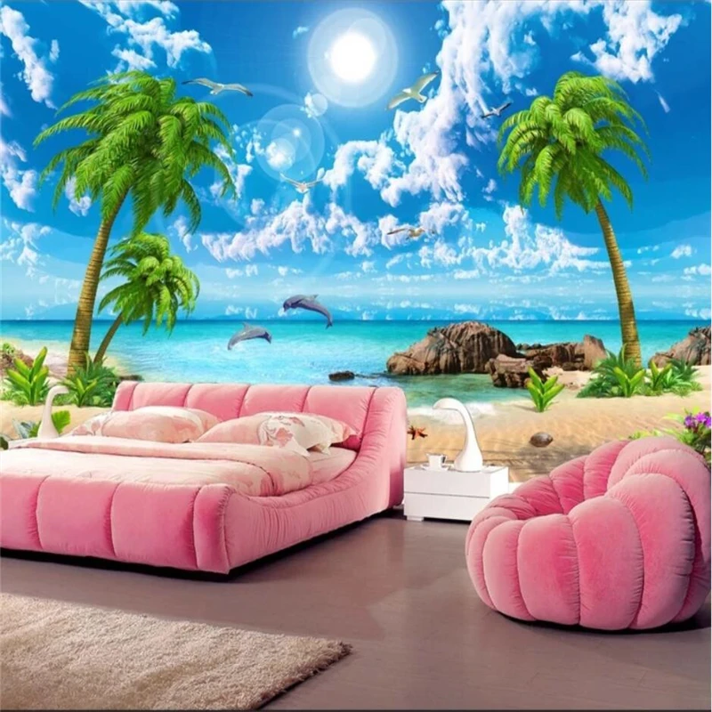 

beibehang Custom wallpaper 3D solid wall mural beautiful dream seascape coconut tree beach landscape TV background wall paper 3d