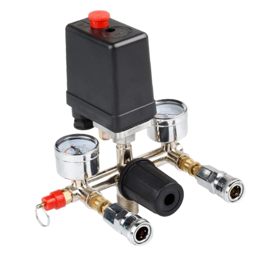 Air Compressor Pressure Control Switches with Pressure Regulator Gauge Safety Valve Fitting Set ~ 90-120PSI, 5-8BAR, Black
Air Compressor Pressure Control Switches with Pressure Regulator Gauge Safety Valve Fitting Set ~ 90-120PSI, 5-8BAR, Black