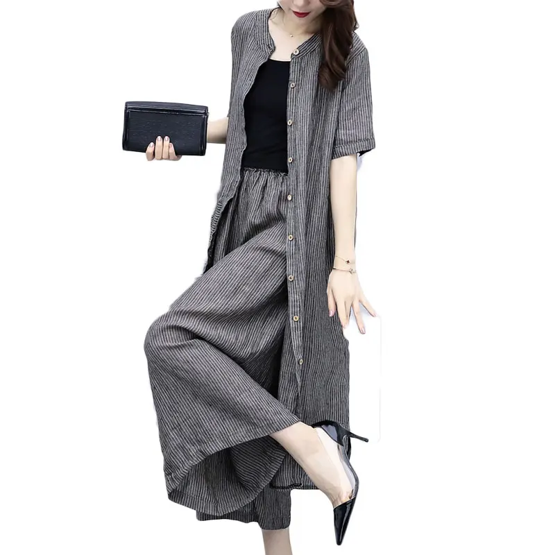 New Women'S Loose Wear Two Pcs Clothing Set Stripe Jackets Long Coat & Wide-Legged Pants Natural Leisure Fashion Plus Size
New Women'S Loose Wear Two Pcs Clothing Set Stripe Jackets Long Coat & Wide-Legged Pants Natural Leisure Fashion Plus Size