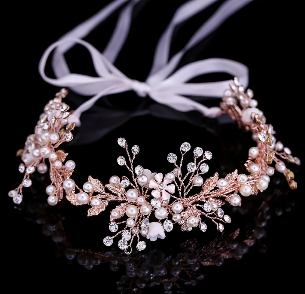 

Rose Gold Leaf Headband Baroque Bridal Hairbands Headpiece Headdress Hair Accessories Wedding Crown Bride Tiara Comb Jewelry