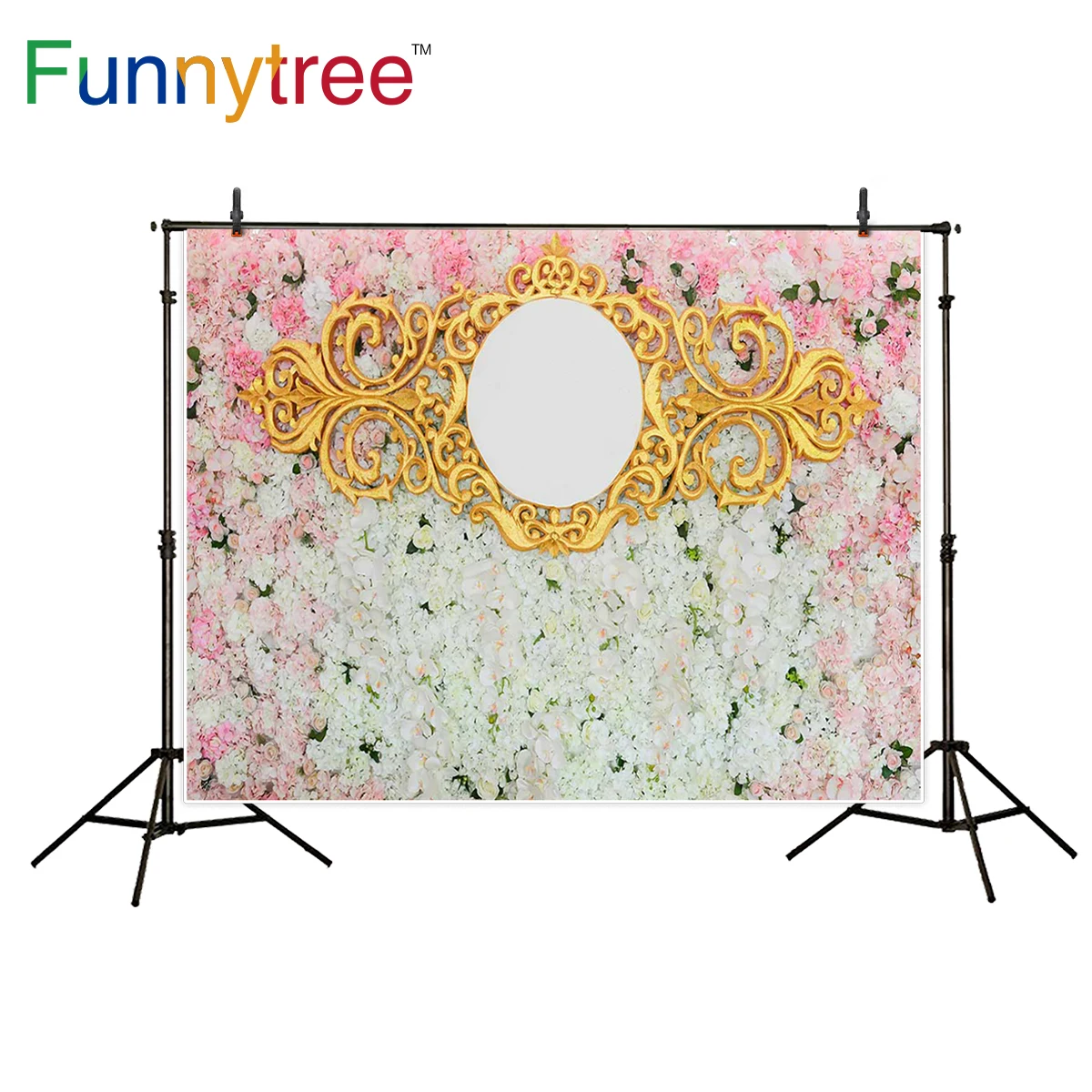 Фоны для фотосъемки Funnytree Золотая рамка зеркальные Красочные цветы роскошные