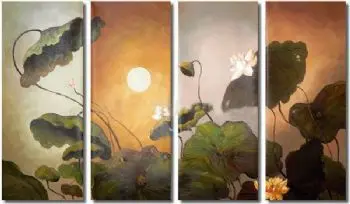 4 pieces Canvas Wall Art Hand Painted Canvas Painting Lotus Pool By Moonlight -Floral Oil Painting Wall Art for Home Decor
4 pieces Canvas Wall Art Hand Painted Canvas Painting Lotus Pool By Moonlight -Floral Oil Painting Wall Art for Home Decor