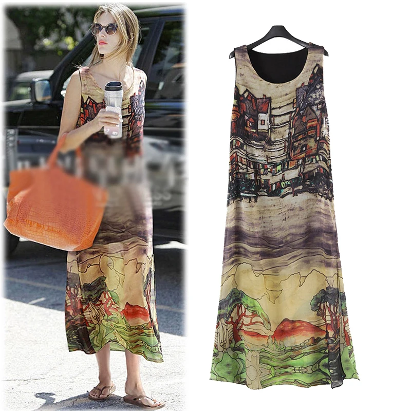 Chiffon Dress 2021 Summer Women Sleeveless Ink Printing Loose Casual Dresses Female Vintage Long Beach Vestidos
Chiffon Dress 2021 Summer Women Sleeveless Ink Printing Loose Casual Dresses Female Vintage Long Beach Vestidos
