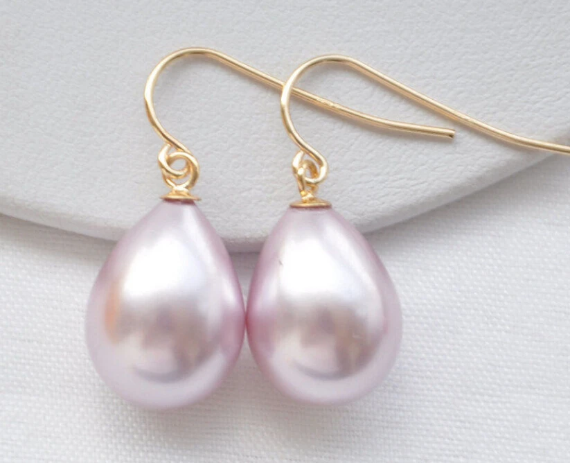 FREE shipping> >>> 16mm purple drip south sea shell pearl dangle earring(z5187)