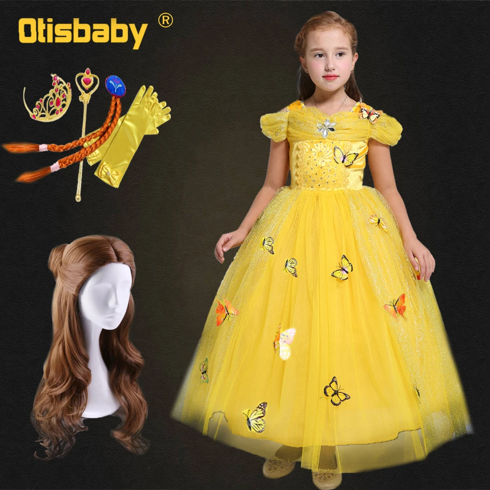 2018 платье Белль для девочек на день рождения с бабочками платья Fantasia Infantil Детские