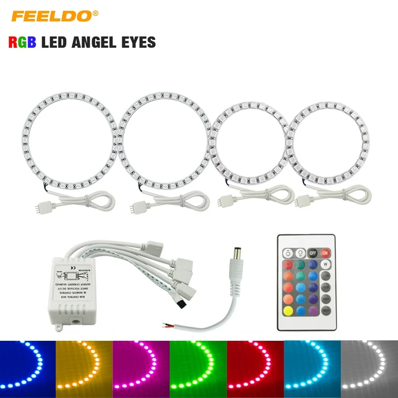 FEELDO 2x110мм 2X80mmCar RGB многоцветный LED Ангельские Глазки Halo Ring комплект освещения для