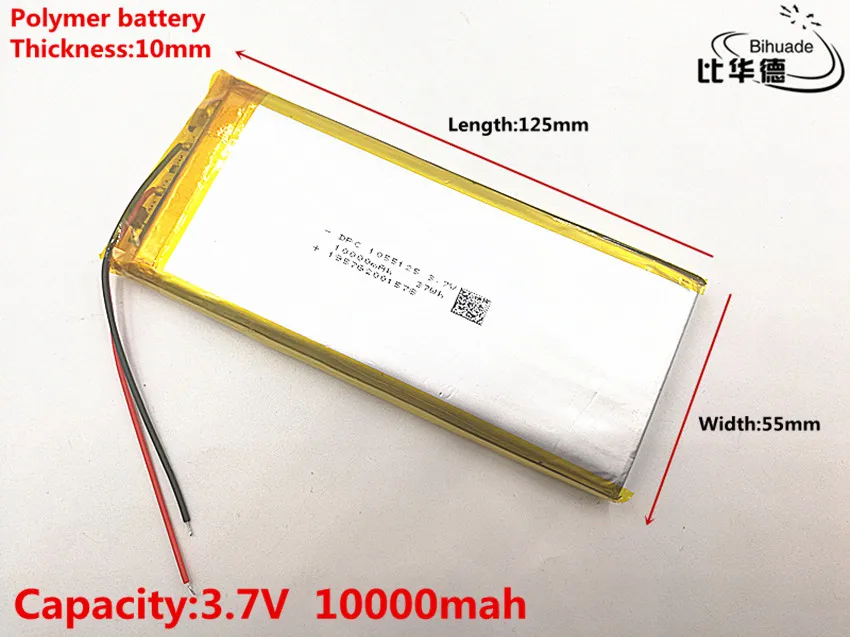 Хорошее качество 3,7 В 10000 мАч 1055125 полимерный литий-ионный / Li-ion аккумулятор для TOY POWER BANK GPS mp3 mp4.