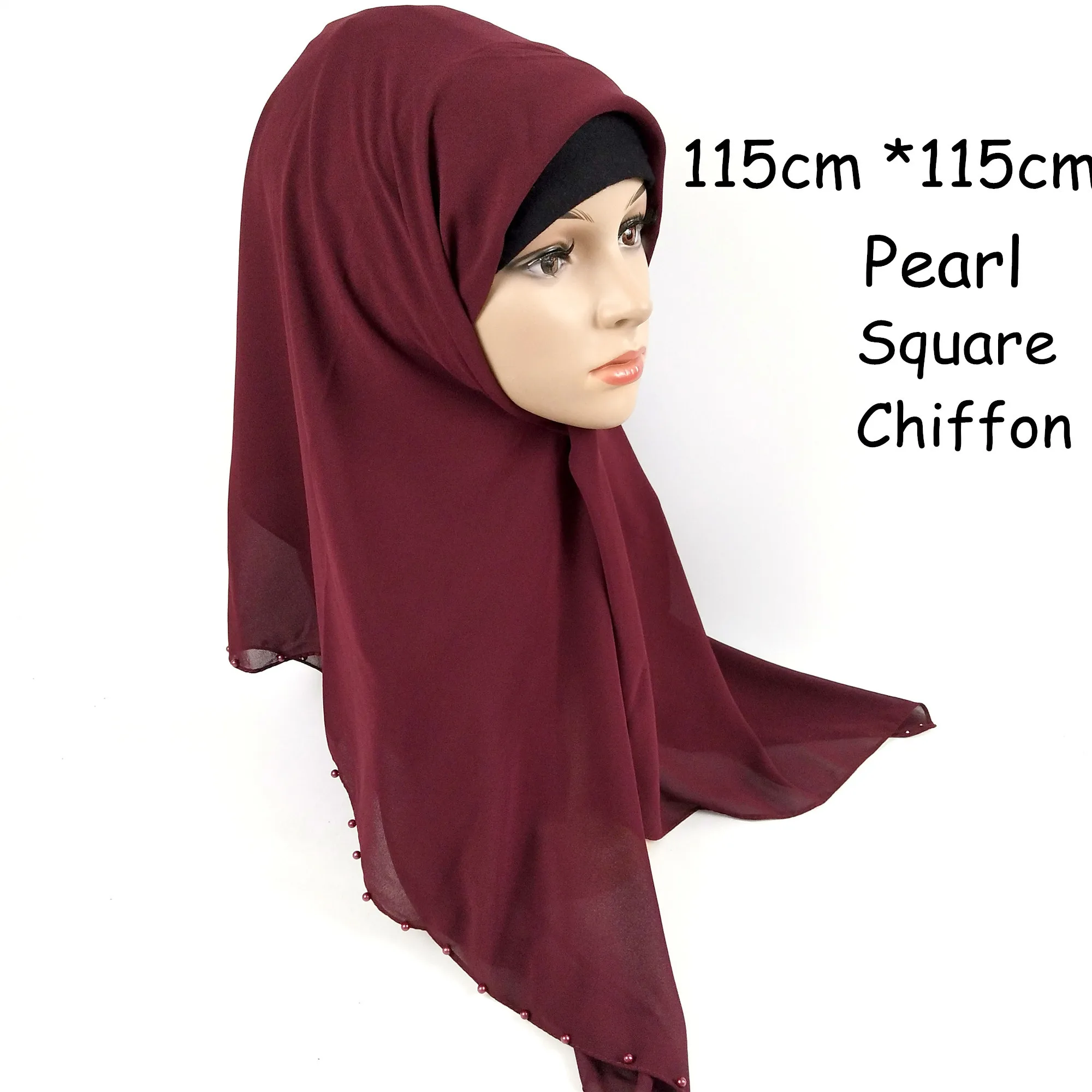 

T3 высокое качество 115 см квадрат с жемчугом пузырь шифон хиджаб шарф платок женский обруч повязка на голову длинные 10 шт./лот
