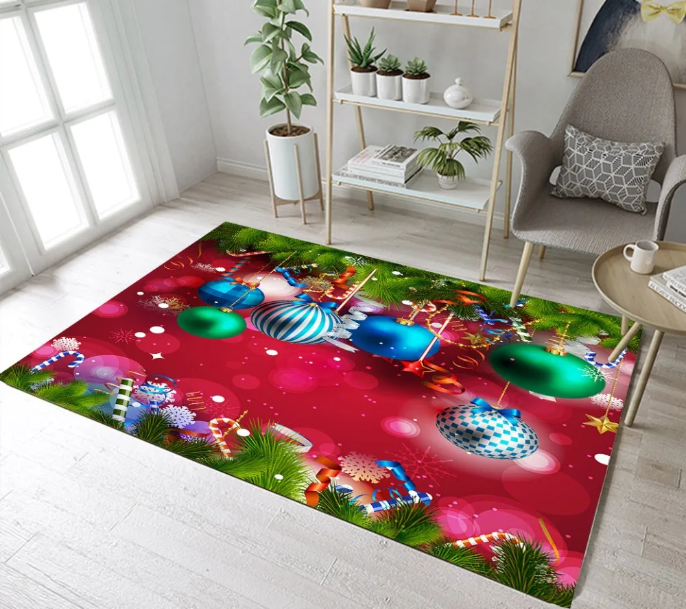 

Indoor Christmas Balls And Pine Leaves Children's Room Floor Carpet Kitchen Area Rug Living Room Cushion Bathroom Non-Slip Mat