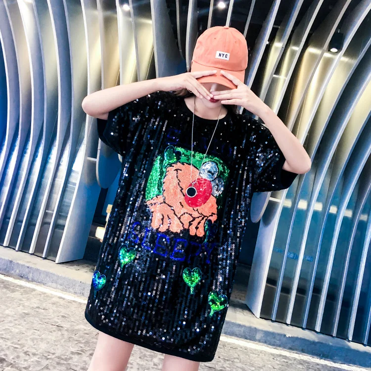 Nightclub sequins 2019 summer new tide brand cartoon sequins shirt missing loose short-sleeved long T-shirt
Nightclub sequins 2019 summer new tide brand cartoon sequins shirt missing loose short-sleeved long T-shirt