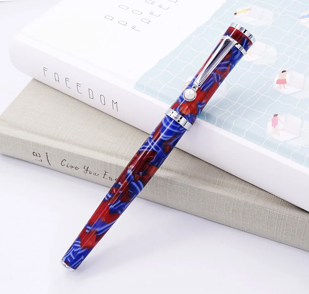 Fuliwen Celluloid Fountain Pen Maple Leaf Blue-Red Fine Nib Fashion Writing Gift Business Office Home School Supplies |