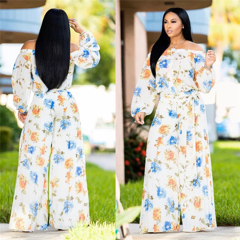 Floral Print Loose Slash Neck Jumpsuit White/Pink Sexy Off Shoulder Long Lantern Sleeve Women Wide Leg Pants Overalls
Floral Print Loose Slash Neck Jumpsuit White/Pink Sexy Off Shoulder Long Lantern Sleeve Women Wide Leg Pants Overalls