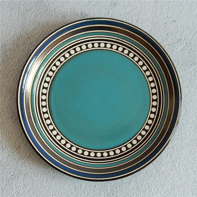 

EECAMAIL Bohemian-style Pattern Porcelain Hand-painted Kiln Change Glaze Creativity Western Dish Dessert Plate salad Plate