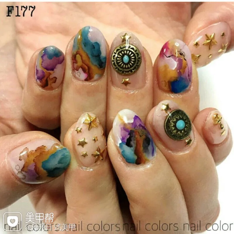 10 шт./лот японский стиль искусство для ногтей ретро металлический сплав золото 3D