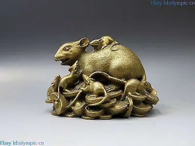

Китай (материк) Латунная скульптура мыши резные медь Feng Shui юаней bao девять крыса статуя