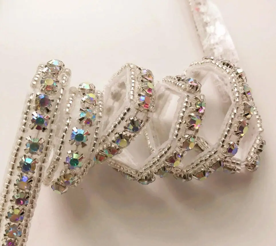 1 Yard Sew-on/Self-Adhesive/Hot fix AB Rhinestones Lace Flatback Ribbon Chain Trim For Belt Wedding Dress Shoes Sewing Craft Diy | Дом и сад