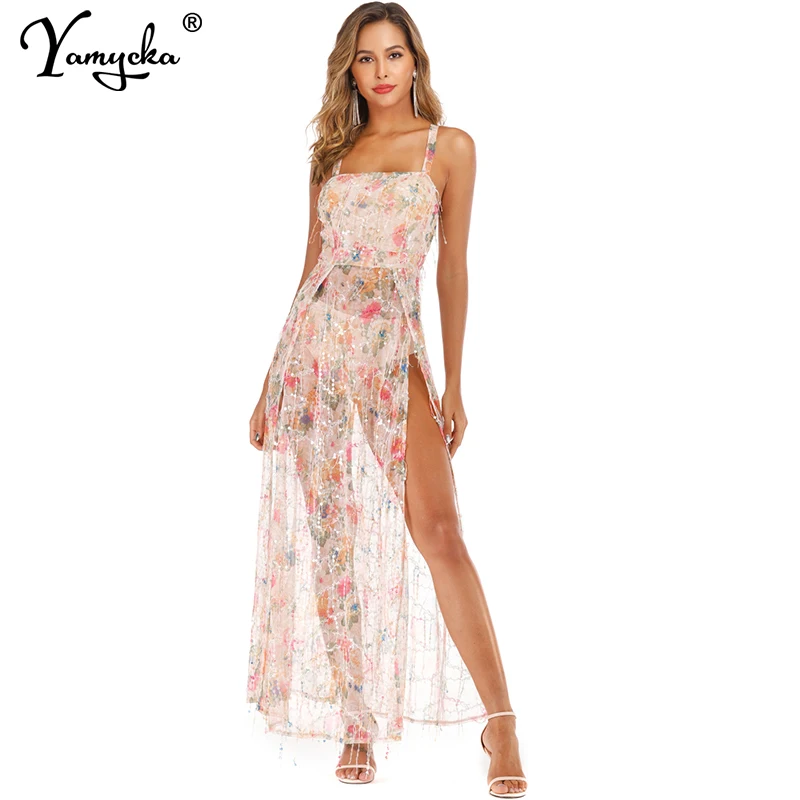 Sexy party tassel Sequins summer maxi dress women Floral Backless perspective elegant bodycon vintage club Long dresses vestidos
Sexy party tassel Sequins summer maxi dress women Floral Backless perspective elegant bodycon vintage club Long dresses vestidos