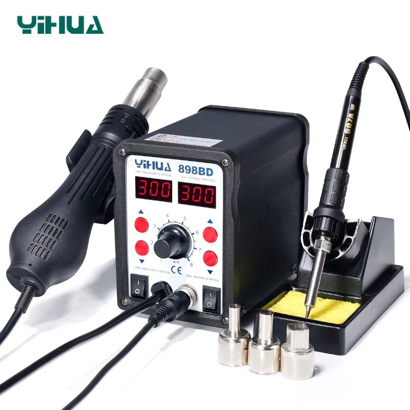 YIHUA 898BD Stable Temperature Control Heat Gun Air Soldering Station And Iron For Phone Repair
YIHUA 898BD Stable Temperature Control Heat Gun Air Soldering Station And Iron For Phone Repair