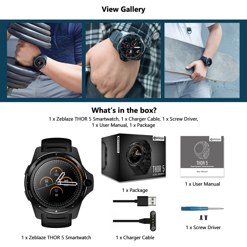 Zeblaze THOR 5 Android 7.1.1 умные часы 2 Гб + 16 ГБ 4G LTE 8.0MP наручные Nano SIM WiFi BT4.0 с контролем