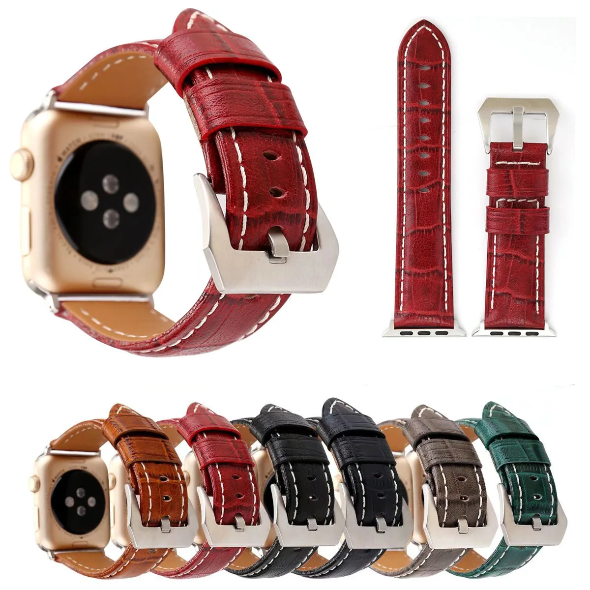 Ремешок сменный для Apple Watch Series 3 браслет из натуральной крокодиловой кожи iWatch 42 мм