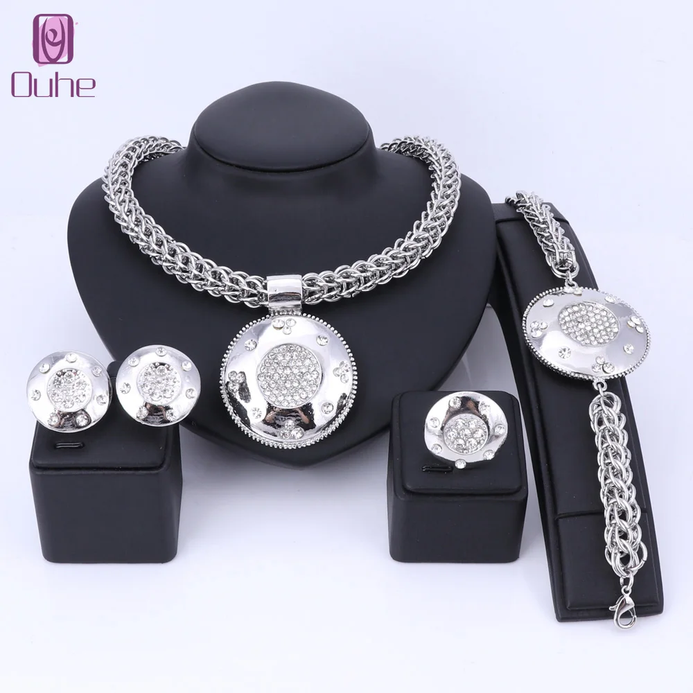 Vintage Silver Color Nigerian Wedding African Beads Jewelry Sets For Women Imitated Crystal Necklace Bracelet Earring Ring Set
Vintage Silver Color Nigerian Wedding African Beads Jewelry Sets For Women Imitated Crystal Necklace Bracelet Earring Ring Set