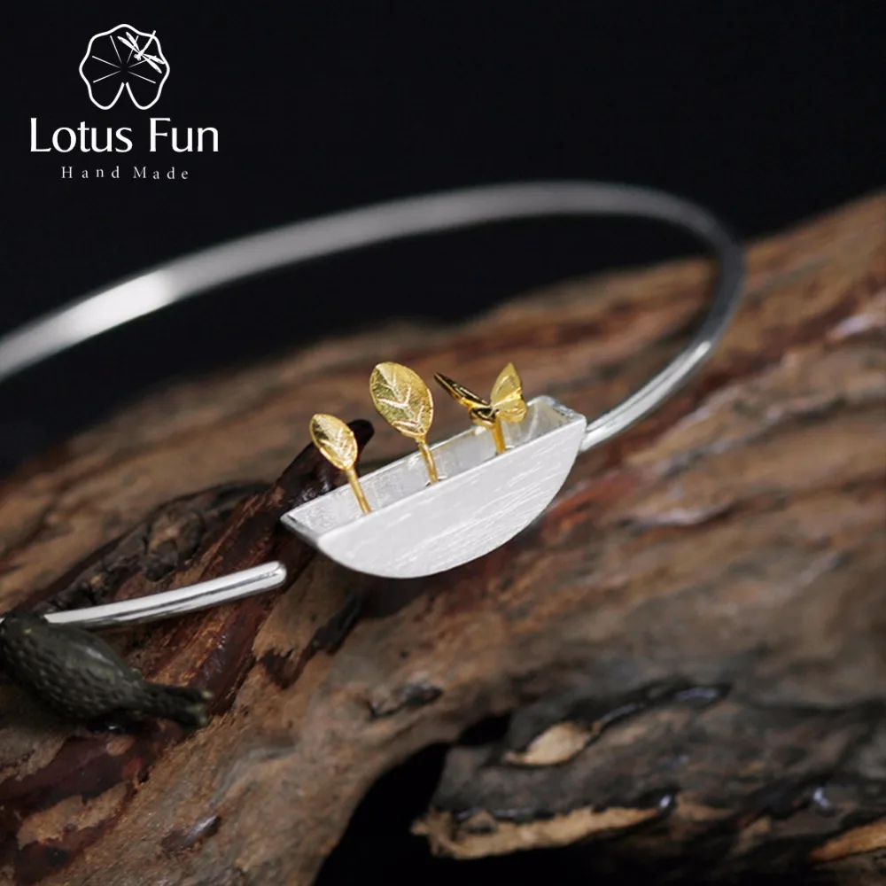 Lotus весело Настоящее стерлингового серебра 925 природных Стиль творческий ручной