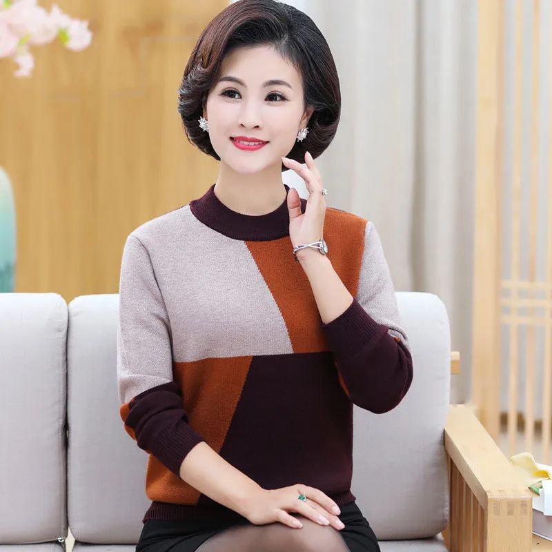 Autumn Winter Warm Pullovers Sweater Middle-Aged Women Color matching Thick Wool Sweaters Female Plus Size Cashmere Sweater W293
Autumn Winter Warm Pullovers Sweater Middle-Aged Women Color matching Thick Wool Sweaters Female Plus Size Cashmere Sweater W293