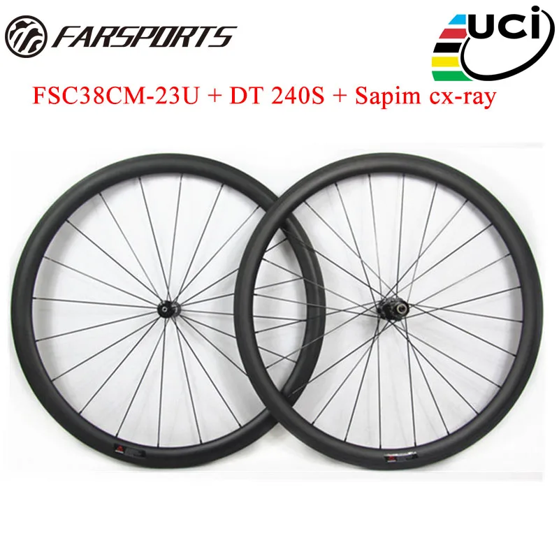 Carbon bicycle wheels 38mm 23mm aero U shape clincher rims with basalt braking surface with DT hubs and Sapim aero spokes
Carbon bicycle wheels 38mm 23mm aero U shape clincher rims with basalt braking surface with DT hubs and Sapim aero spokes