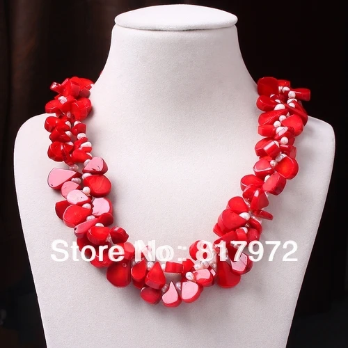 Glamour Hot Fashion Red Coral Water Drop inlay Real Pearl Bead Necklace Woman Fashion Party &6N0084 
Glamour Hot Fashion Red Coral Water Drop inlay Real Pearl Bead Necklace Woman Fashion Party &6N0084