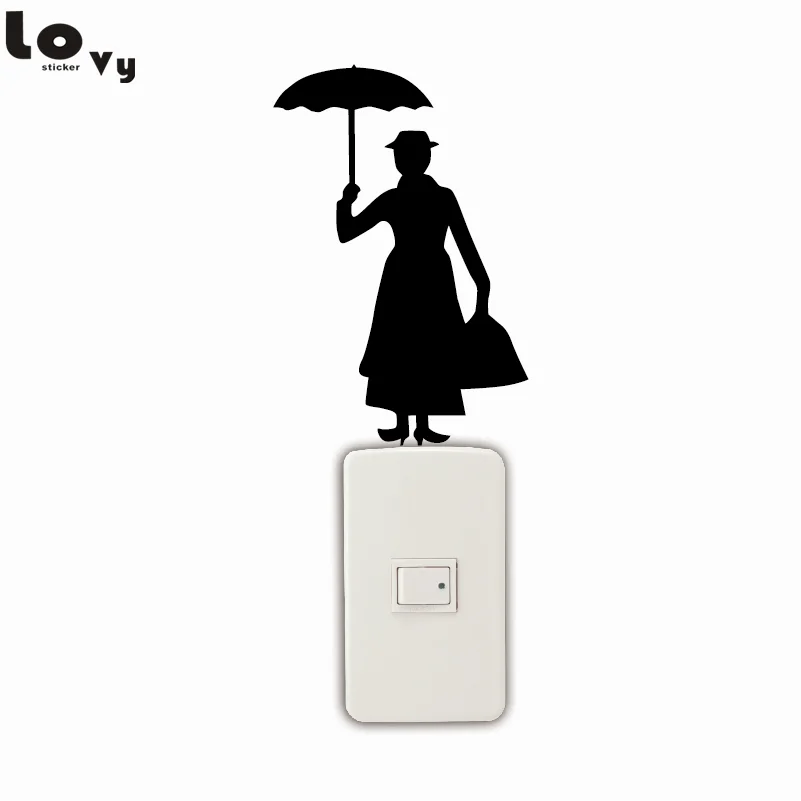 Mary Poppins силуэт Сменные наклейки мультяшный винил стикер на стену s домашний