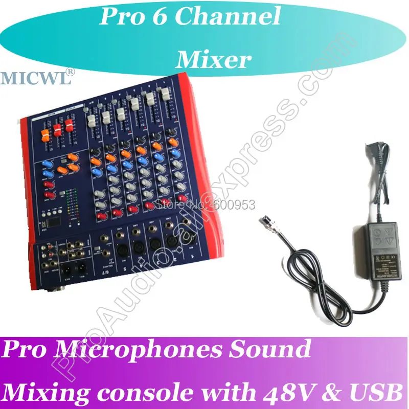 MICWL 6 Channel Microphone Mixing Console Live Studio Mixer with USB 48V | Электроника