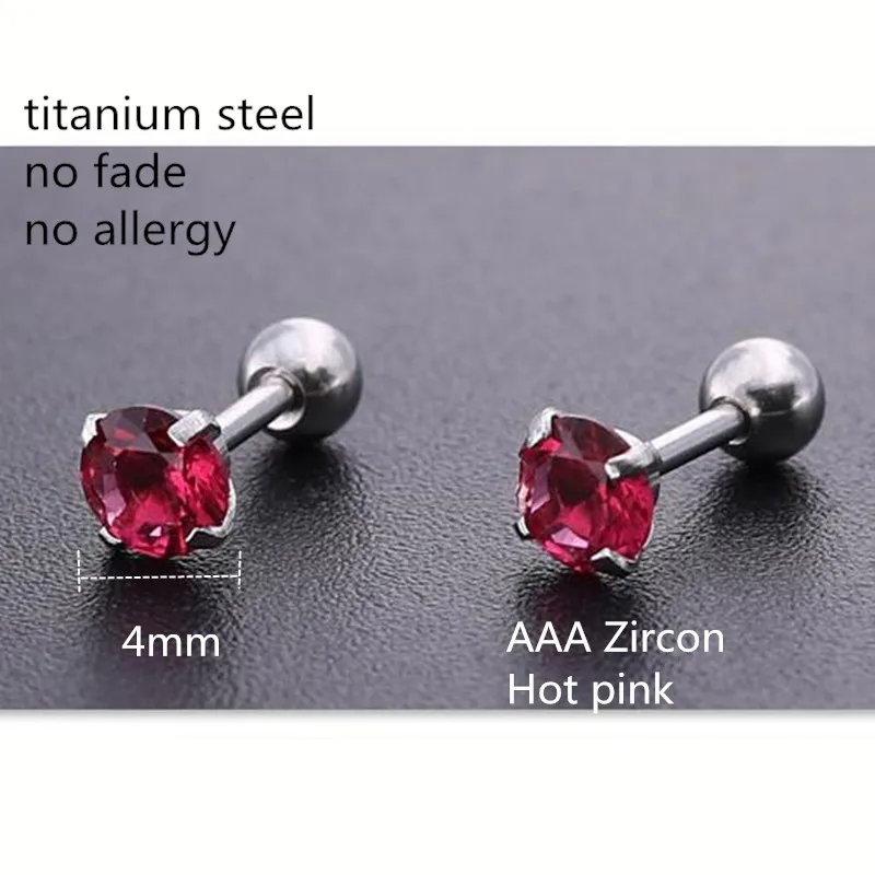Titanium 316L Stainless Steel Screw Stud Earrings With 4mm Hot Pink AAA Zircon No Fade Allergy Free
Titanium 316L Stainless Steel Screw Stud Earrings With 4mm Hot Pink AAA Zircon No Fade Allergy Free
