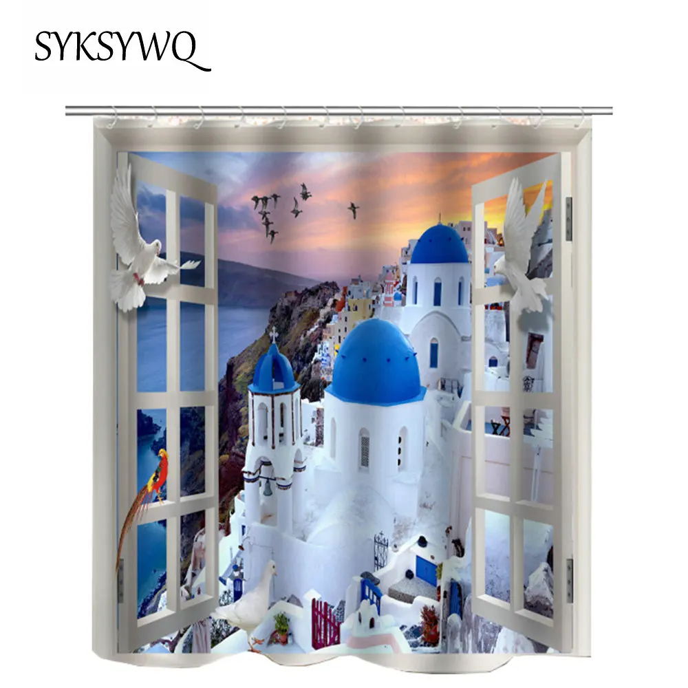 Whtie Castle Cortinas De Bano 3D Greek Aegean Sea Shower Curtain Bath Curtain Blue Window Castle Building Curtain Shower
Whtie Castle Cortinas De Bano 3D Greek Aegean Sea Shower Curtain Bath Curtain Blue Window Castle Building Curtain Shower