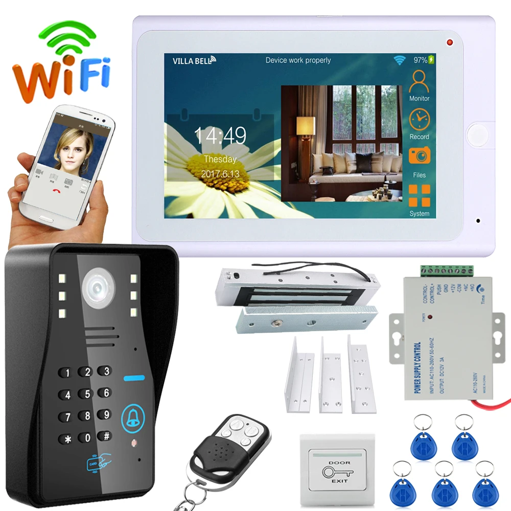 720P 7-дюймовый беспроводной/проводной дверной звонок, Wifi, RFID-пароль, видеодомофон, домофон с электрическим магнитным замком, 180 кг
720P 7-дюймовый беспроводной/проводной дверной звонок, Wifi, RFID-пароль, видеодомофон, домофон с электрическим магнитным замком, 180 кг