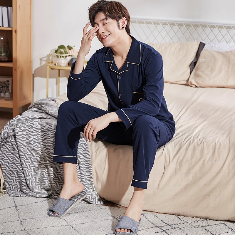 Мужская однотонная Пижама Kpop сезона зима-осень 2018 года домашняя одежда для сна из