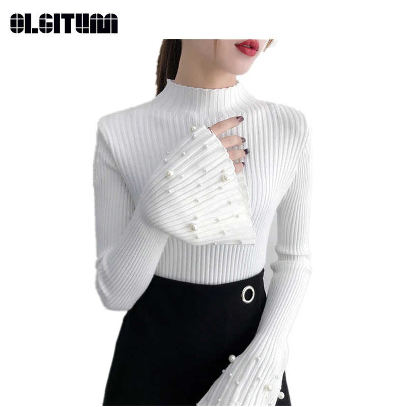 OLGITUM New 2020 Winter and Autumn Thicken Bottoming Pearl Women Sweater Slim Flare Sleeves Turtleneck Elastic Sweater SW1217
OLGITUM New 2020 Winter and Autumn Thicken Bottoming Pearl Women Sweater Slim Flare Sleeves Turtleneck Elastic Sweater SW1217