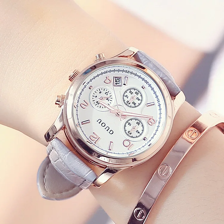 GUOU Брендовые женские часы из натуральной кожи водонепроницаемые Datejust Роскошные