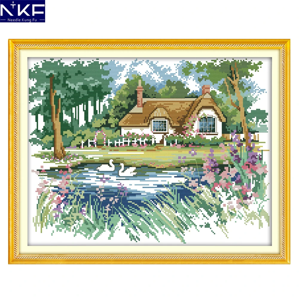 NKF The Pond-side Cabin Chinese Cross Stitch Pattern DIY Needlework Embroidery Scenery Cross Stitch for Home Decor
NKF The Pond-side Cabin Chinese Cross Stitch Pattern DIY Needlework Embroidery Scenery Cross Stitch for Home Decor