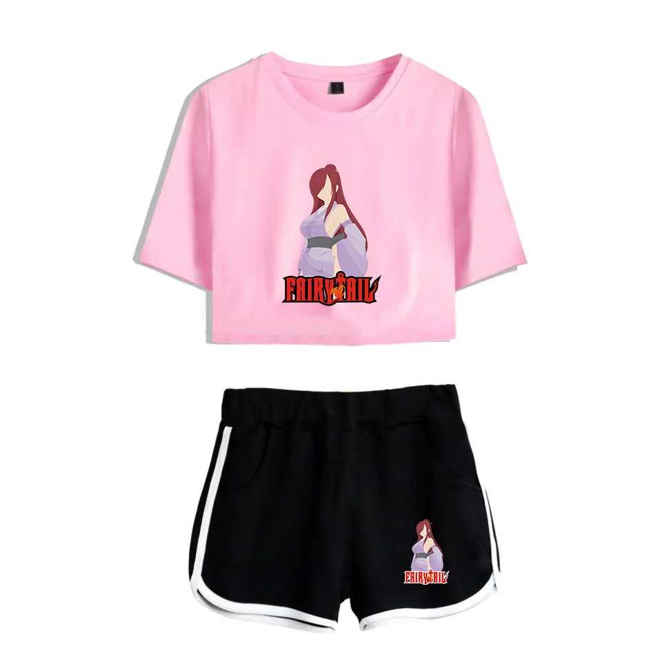 

Summer Track Suit Women 2 Piece Set FAIRY TAIL Crop Top Shorts Two Piece Outfits Casual Ladies Tracksuit Sportwear Twopiece
