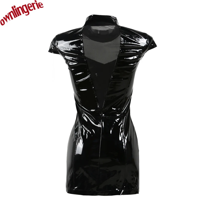 Free shipping short sleeve faux leather black women Front zipper, back mesh yarn hollow bodycon dress for women M7293
Free shipping short sleeve faux leather black women Front zipper, back mesh yarn hollow bodycon dress for women M7293