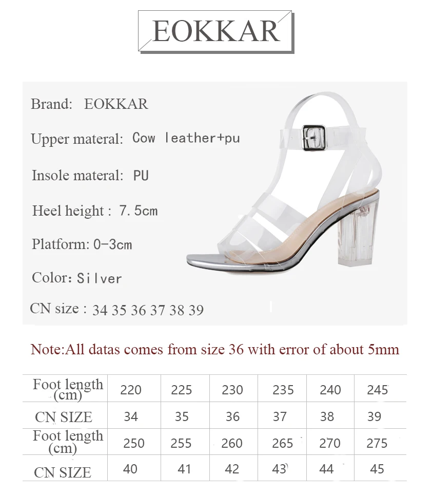 Eokkar 2019 Fashion Silver Open Square Toe Med Heel Ladies Sandals Buckle Strap Flip Flops Transparent Heel Sandals Size 34-39
Eokkar 2019 Fashion Silver Open Square Toe Med Heel Ladies Sandals Buckle Strap Flip Flops Transparent Heel Sandals Size 34-39