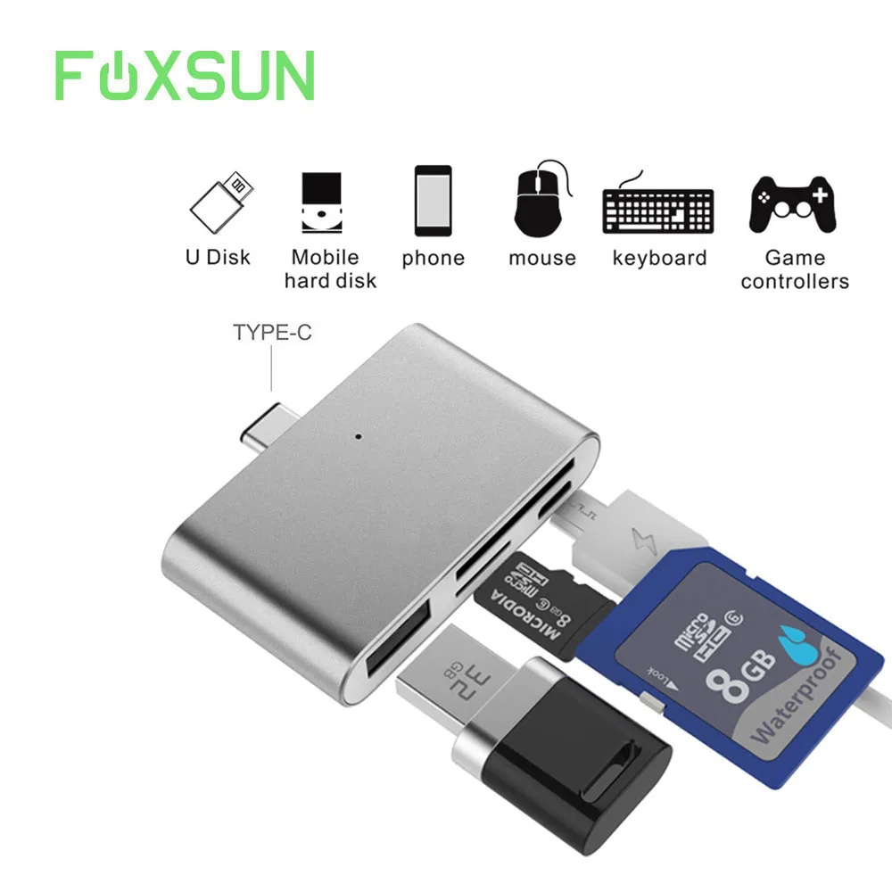 Адаптер концентратора для чтения SD карт USB3.1 OTG Type C адаптер CF/ SD/ TF Micro Apple Mac Book/ Samsung