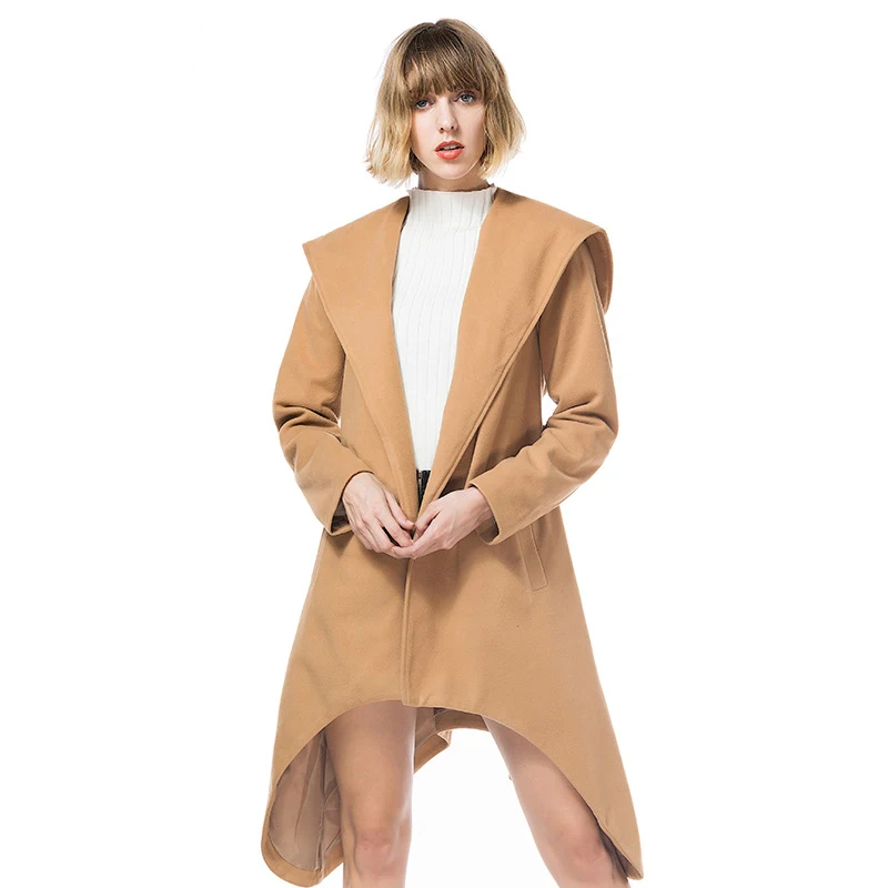 Женское Асимметричное пальто с капюшоном ZADORIN винтажный Тренч длинными рукавами