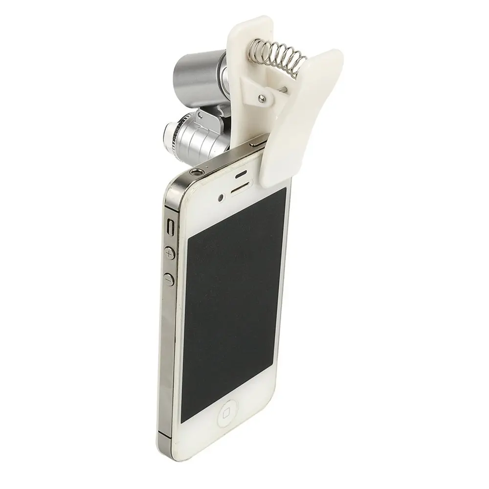 Hot! 60X Universal Mobile Phone Mini Portable Clip LED Microscope Magnifier Loupe UV Currency Detector Flashlight Silver
Hot! 60X Universal Mobile Phone Mini Portable Clip LED Microscope Magnifier Loupe UV Currency Detector Flashlight Silver
