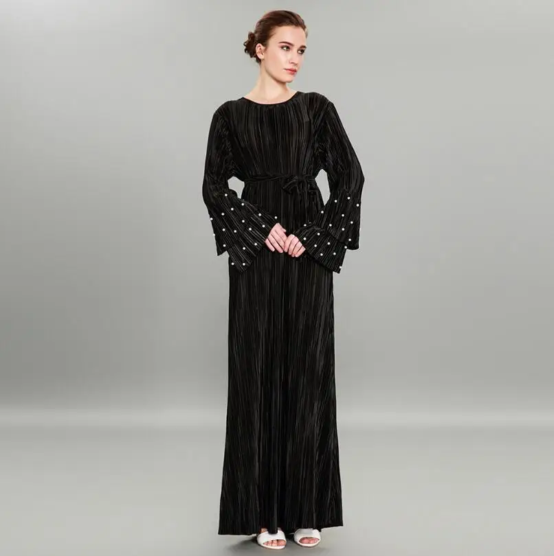 2021 модное Плиссированное мусульманское платье с бисером Женская абайя Средний