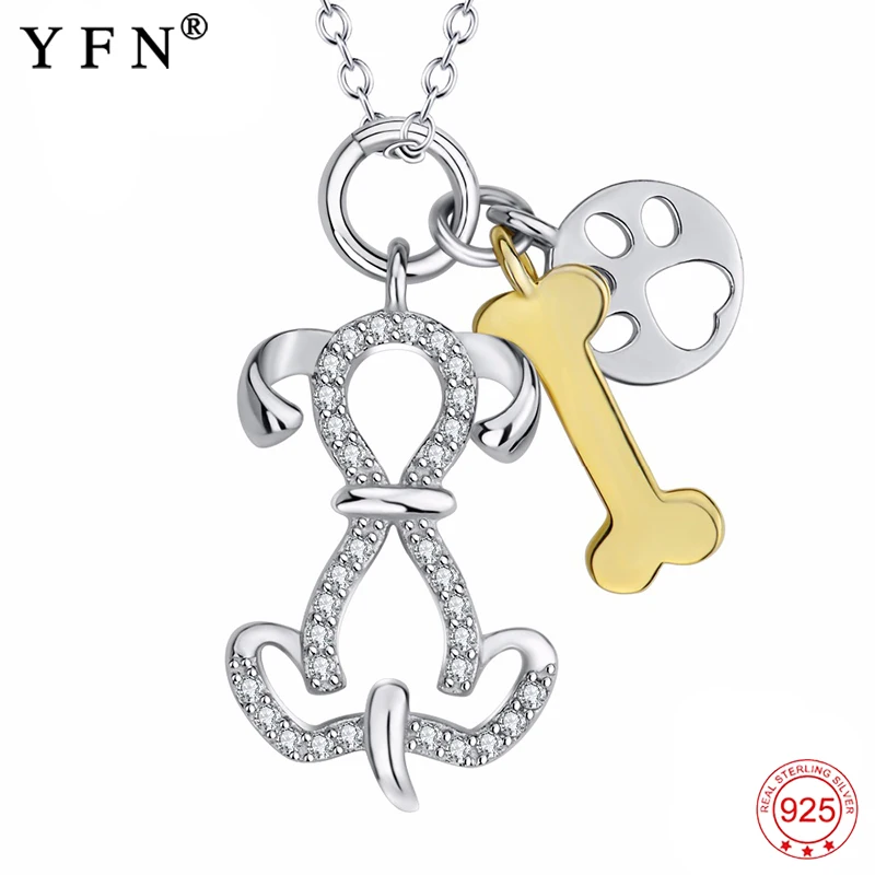 Necklace 925 Sterling Silver Bone Print Paw Dog Pendants Necklaces Animal Fashion Statement Jewelry For Women GNX13842 | Украшения и
